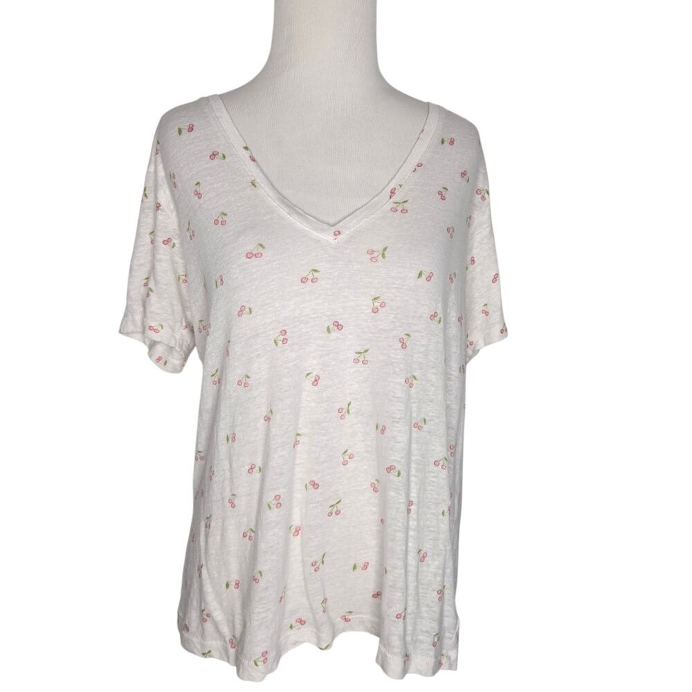 Rails Women Cherry Print Linen Tee Cara Lightweight Summer Fruit Novelty Large - Picture 2 of 13